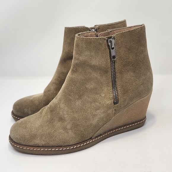J Crew Women Tan Suede Crepe Wedge Ankle Boot Bootie Size 8 Size Zippers Casual - Picture 4 of 10